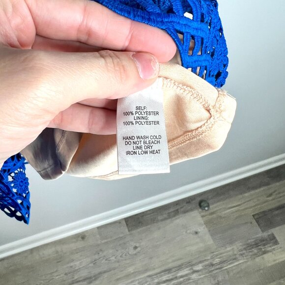 Lulus Beauty and Lace Royal Blue and Nude Crochet Lace Mini Dress Coquette Sz S - Picture 7 of 8